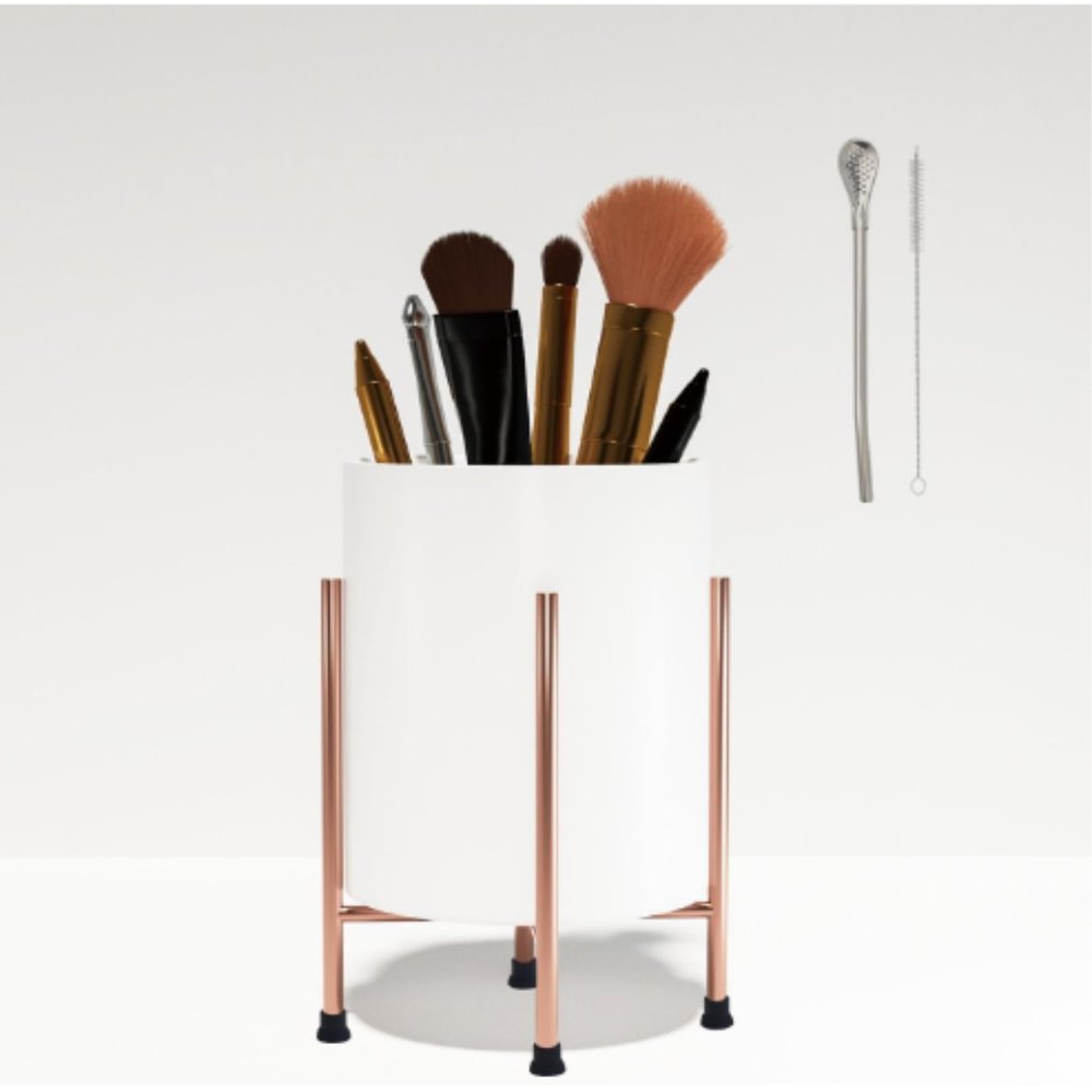 Makeup Brush Oragnizer - Pen/Pencil Holder - Small Flower/Planter Pot w/ Stand